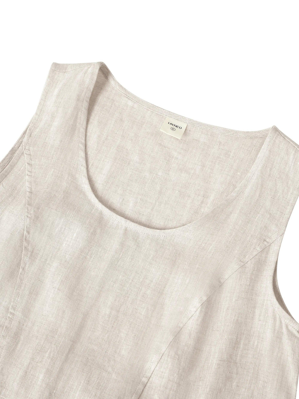 100% Linen Scoop Neck Swing Beach Maxi Dress - Sleeveless