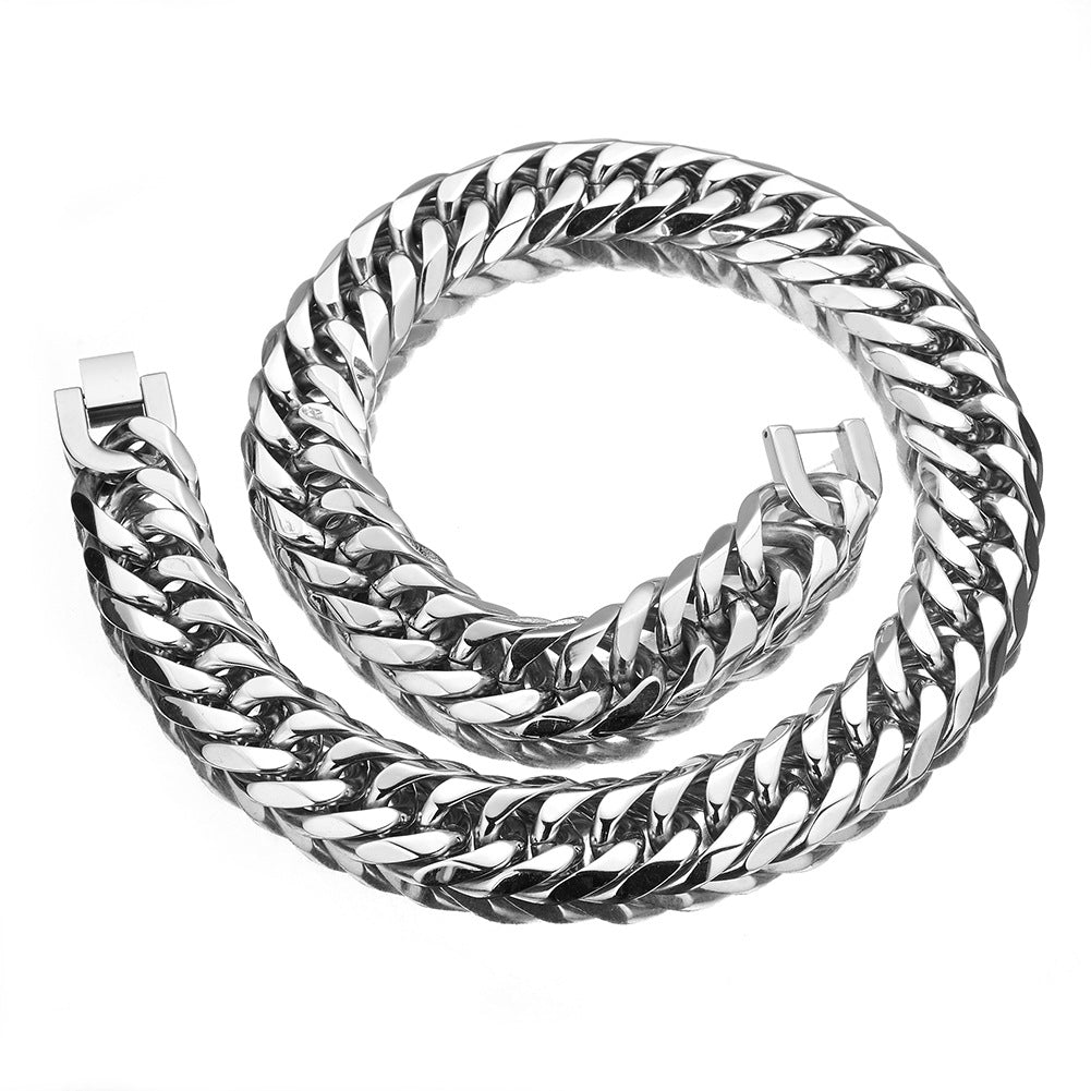 Extra-wide Mens Silver Stainless Steel Titanium Double-clasp Jewelry Buckle Necklace And Bracelet