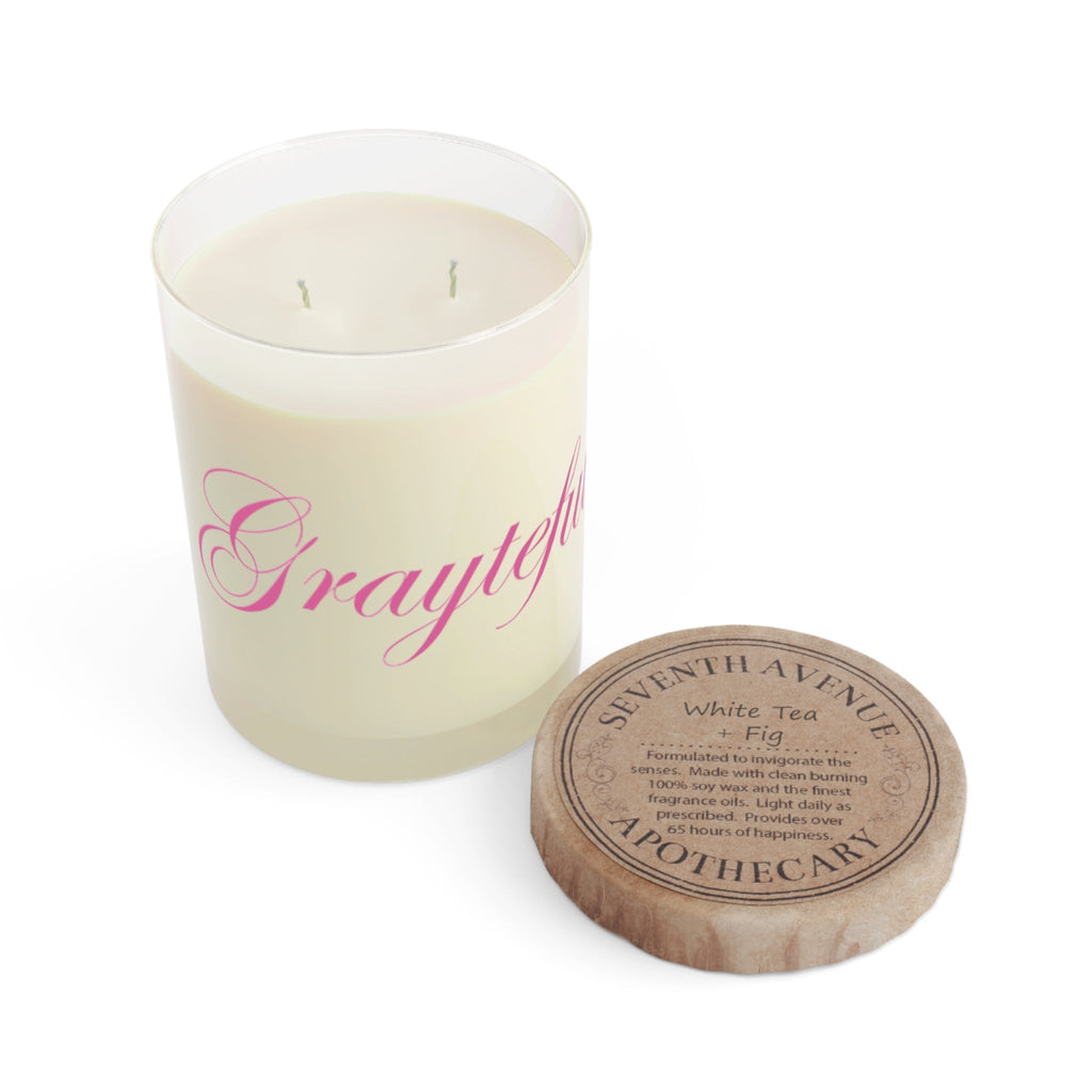Grayteful 11oz Glass Scented Candle, Modern Floral Neutral Decor