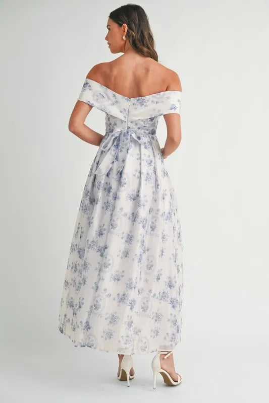 Off-Shoulder Floral Printed Maxi Dress