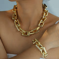 Geometric Chunky Chain Necklace and Bracelet Set Gold Silver