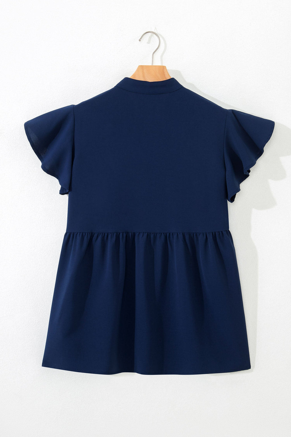 Embroidered Babydoll Blouse with Notched Neck and Ruffle Sleeves