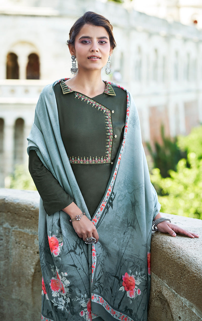 Dark Sea Green Embroidered Salwar Suit