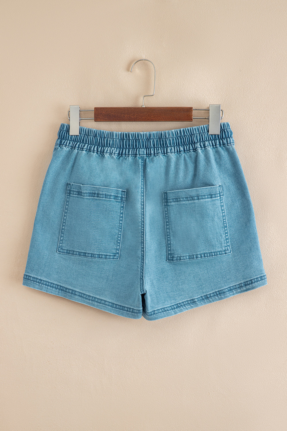 Light-Blue Denim Drawstring Elastic Waist Shorts for Casual Wear