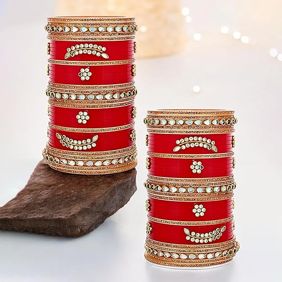 Traditional red bridal chura bangle set for Punjabi wedding fashion