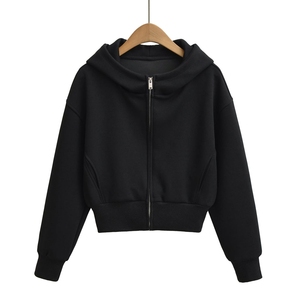 Women's Cropped Full-Zip Hoodie Sweatshirt - Pink, Grey, Black - Image 5