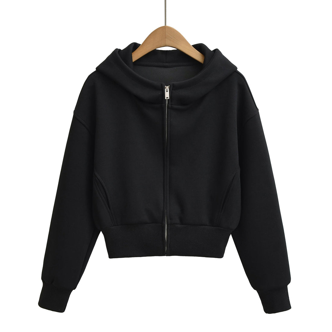 Women's Cropped Full-Zip Hoodie Sweatshirt - Pink, Grey, Black - Image 5