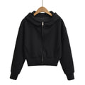 Women's Cropped Full-Zip Hoodie Sweatshirt - Pink, Grey, Black - Image 5