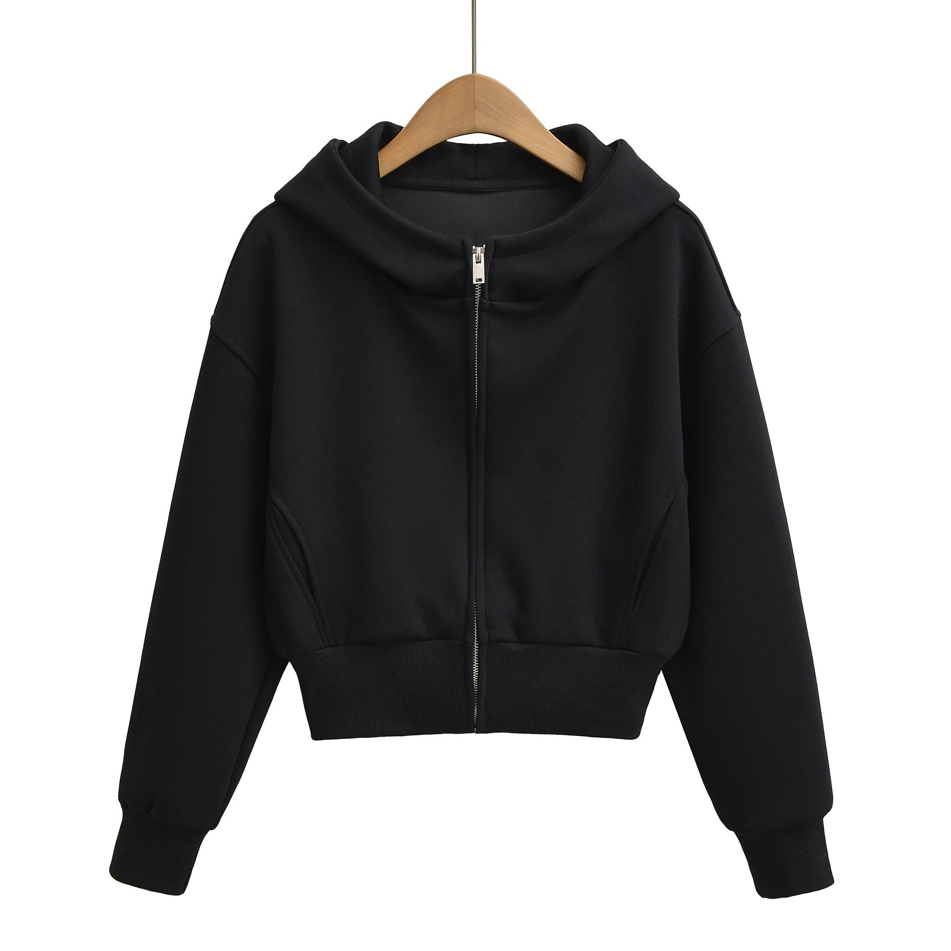 Women's Cropped Full-Zip Hoodie Sweatshirt - Pink, Grey, Black - Image 5