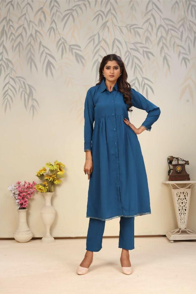 Blue Rinkal cotton straight kurti with side pockets