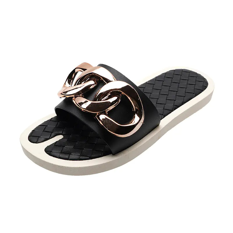 Women's Fashion Chain Detail Slide Sandals Beach Slippers - Image 18