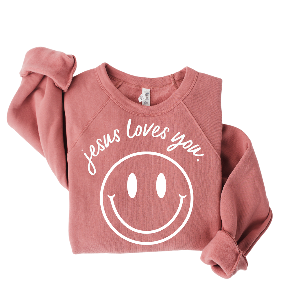 Jesus Loves You Smiley Pullover Oversized Graphic Sweatshirt