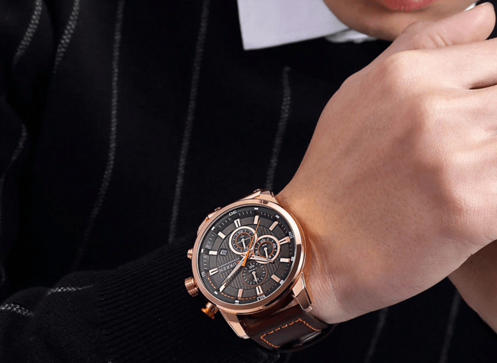 Men’s Elegant Sport Chronograph Watch with Leather Band