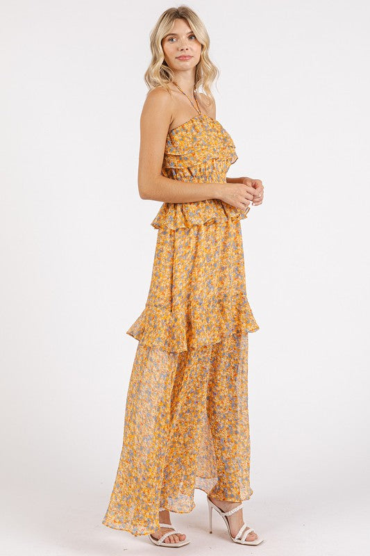 Floral Halter Neck Maxi Dress with Smocked Waist