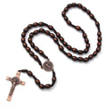 Rosary Necklace With Cross Wooden Beads Braided Cord Jewelry