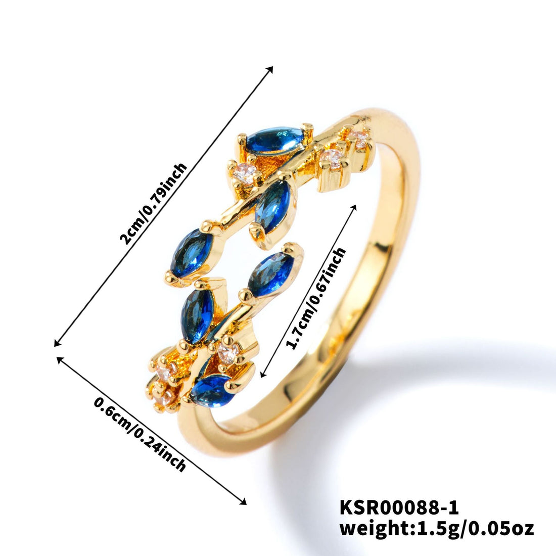 Bohemian Leaf Ring with Zircon Inlay, Nature-Inspired Jewelry