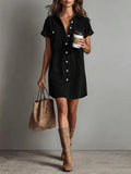 Women's Short Sleeve Corduroy Shirt Dress Casual Button Down - Image 5