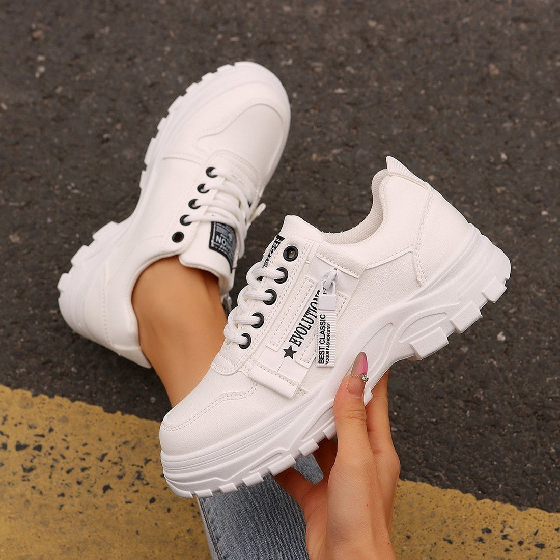 Women's Lace Up Side Zipper Chunky Platform Sports Sneakers - Image 11