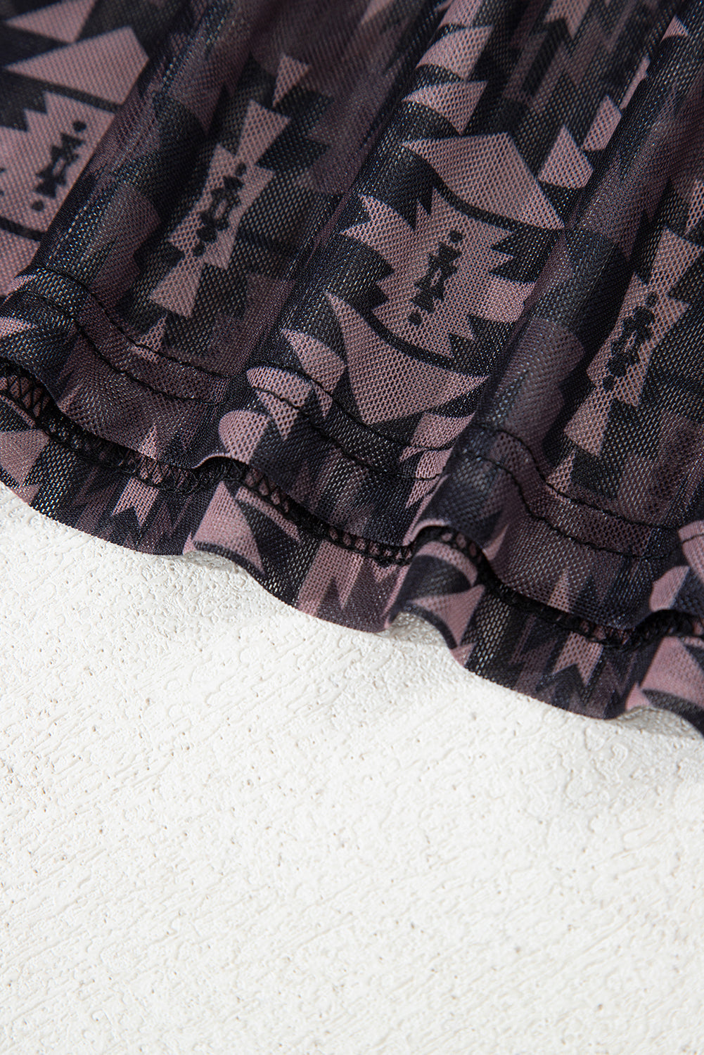 Brown Aztec Print Mock Neck Short Sleeve Mesh T-Shirt