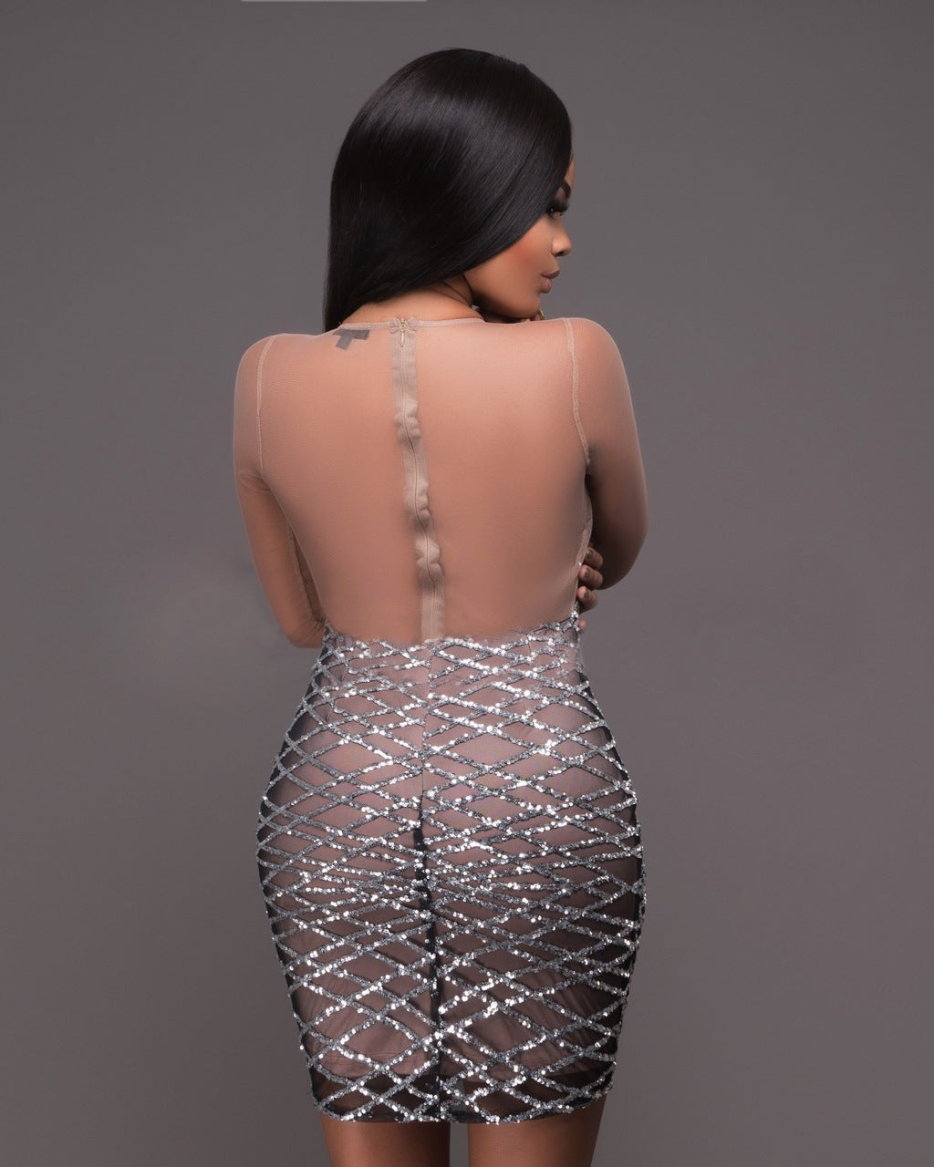Sequin Mesh Patchwork Short Jumpsuit Dress