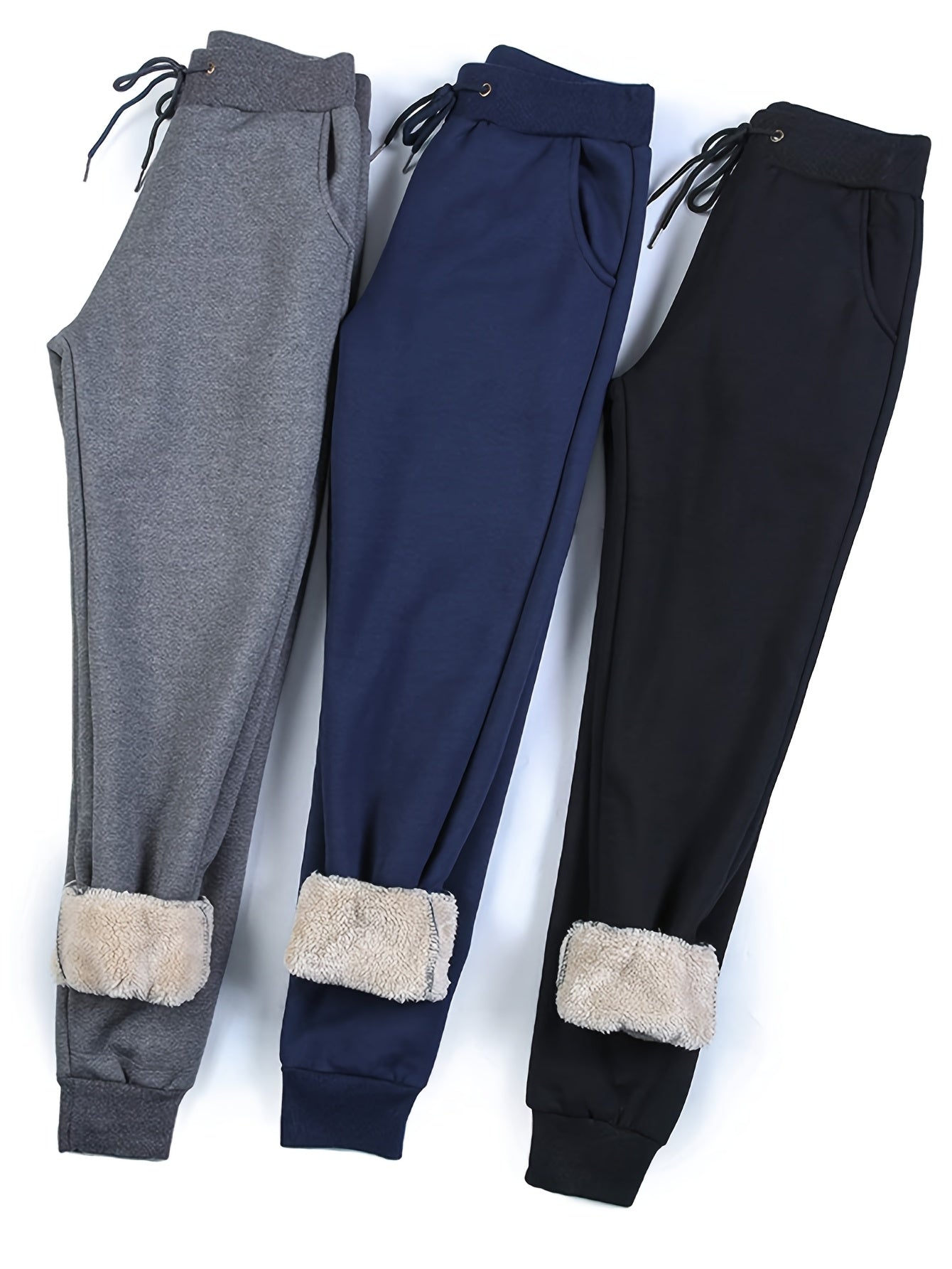 Women's Fleece Lined Sweatpants Joggers Boyfriend Relaxed Fit - Image 2