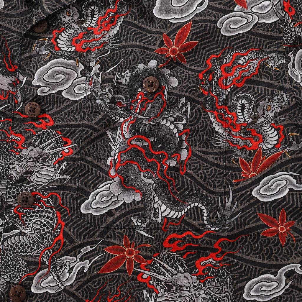 The Dragon's Flight Print Short Sleeve Cotton Camp Collar Shirt