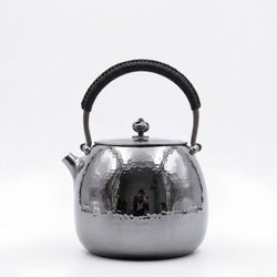 Pure 999 Fine Silver Elegant Hand-Hammered Polished Silver Teapot with Traditional Woven Handle - Handicraft