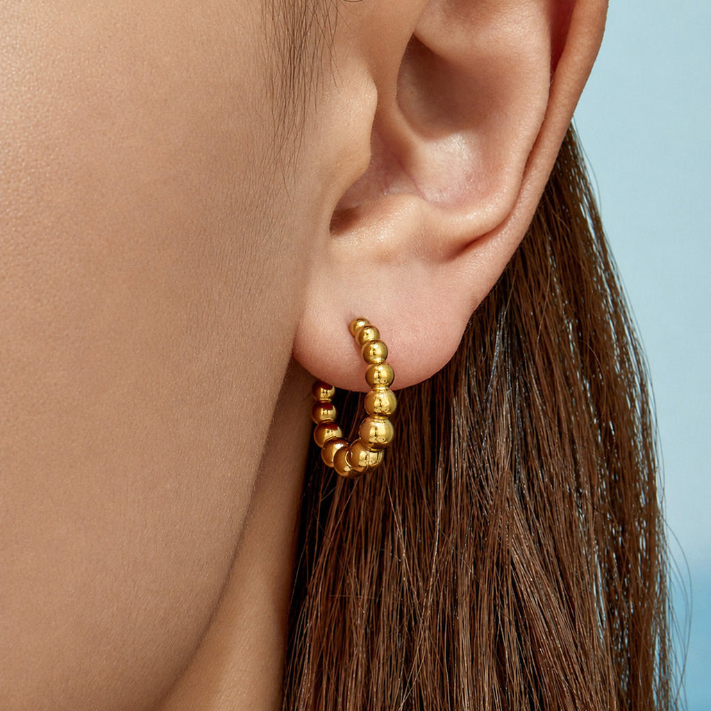 Round Bead Spliced Hoop Earrings 316L Stainless Steel Fashion Women Ear Jewelry For Daily Dating Party Banquet Occasions