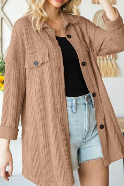 Retro Camel Drop Shoulder Button-Up Jacket for Women