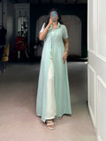 Skyblue Indo-Fusion set made from soft orchid fabric featuring modern textures.