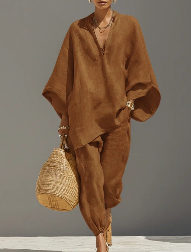 Women’s Casual Solid Color Two Piece Shirt and Jogger Set - Image 8