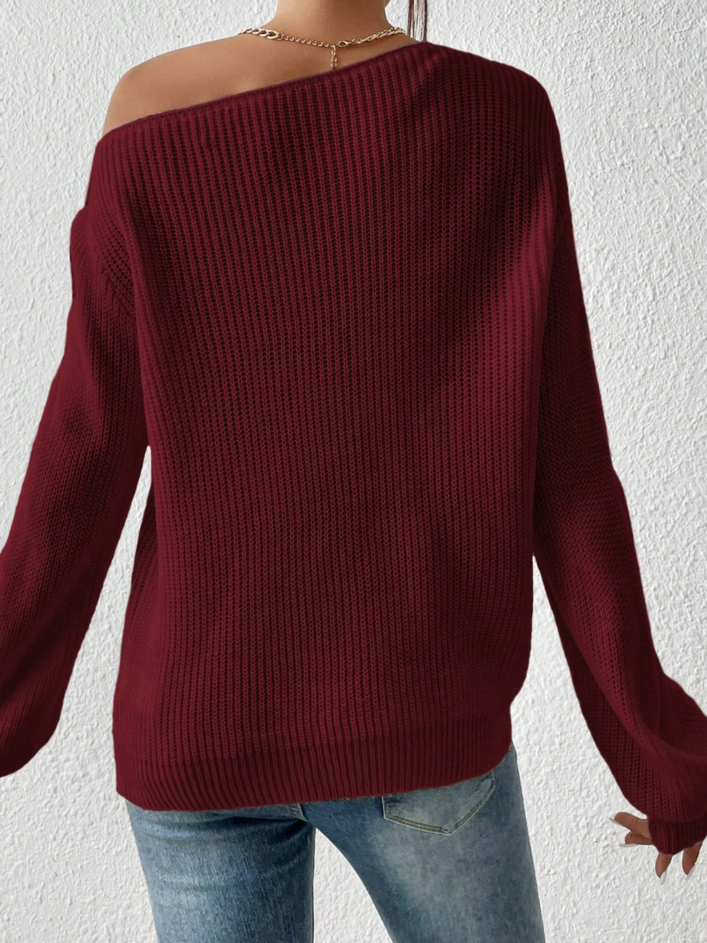 Women's White Off-the-Shoulder Long Sleeve Ribbed Knit Sweater - Image 14