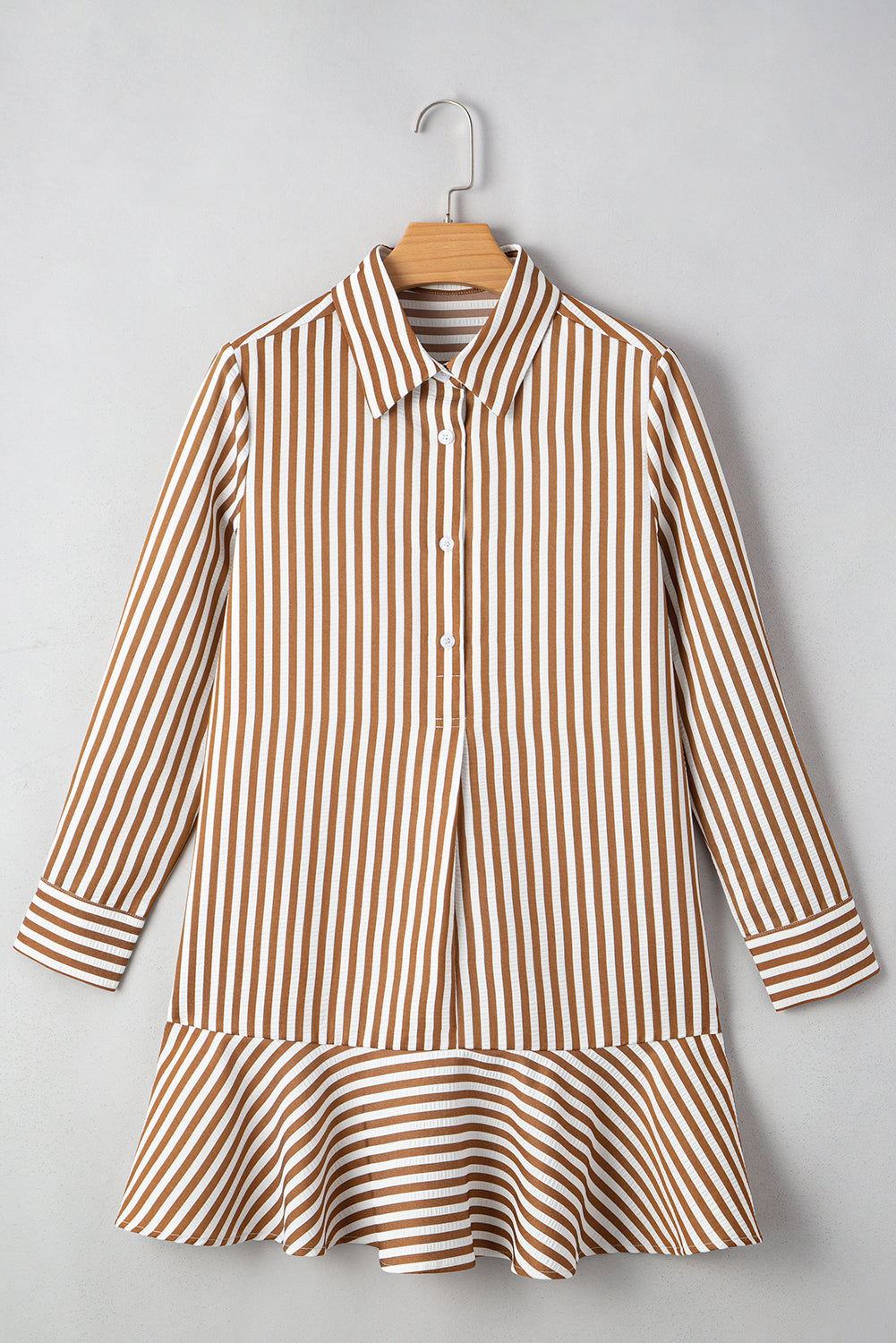 Yamileth Long Sleeve Striped Shirt Mini Dress with Ruffled Hem