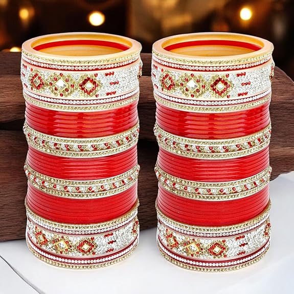 Designer red bridal chura set for traditional Punjabi weddings