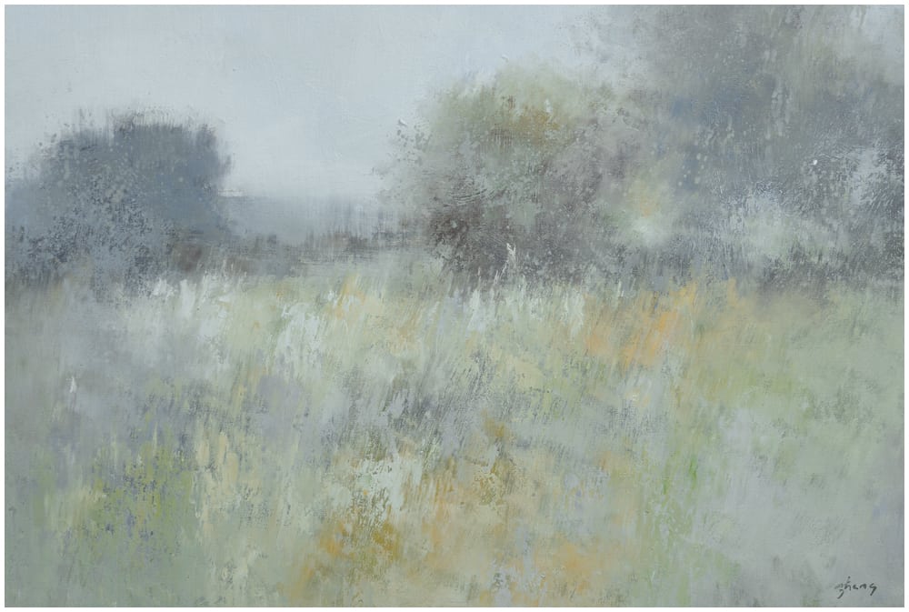 24x36 original oil painting of a landscape with trees by Jan Zhang