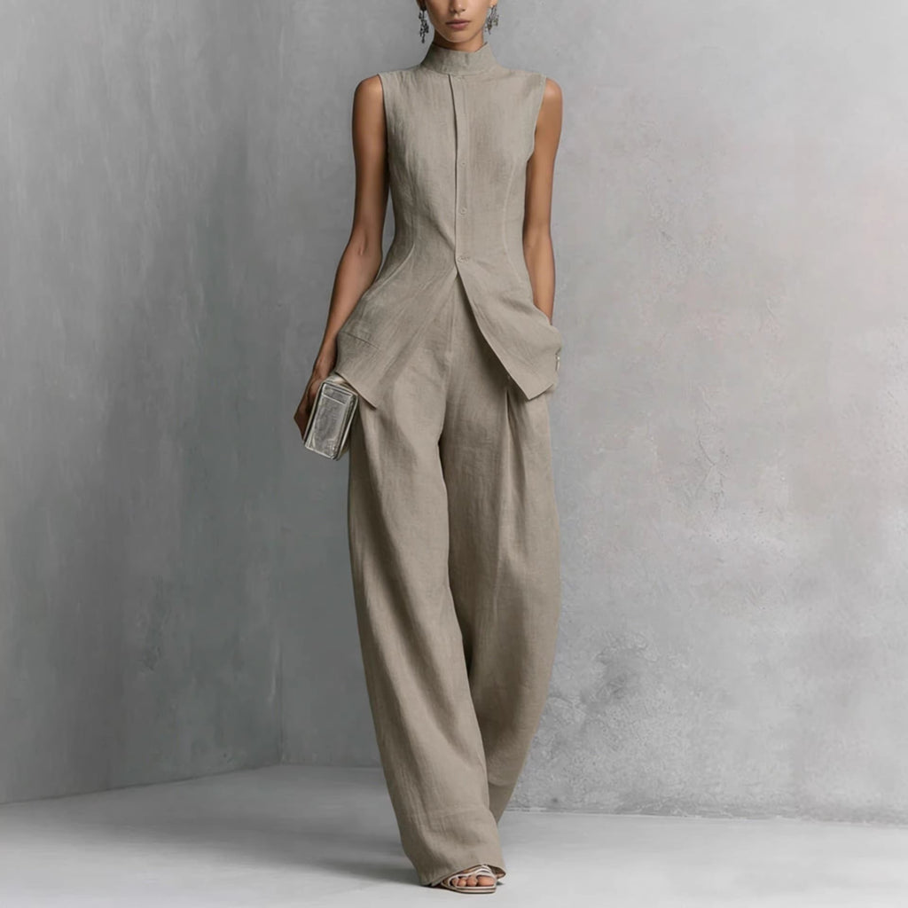 Women's Sleeveless High Neck Top and Wide Leg Pants Set - Image 4