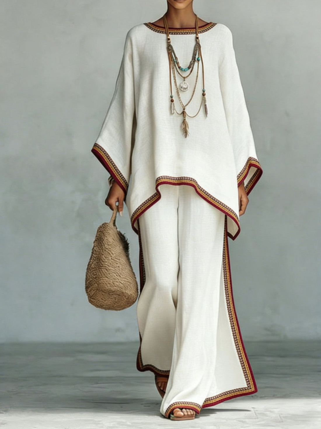 Women's Bohemian Printed Long Sleeve Top and Wide Leg Pant Set