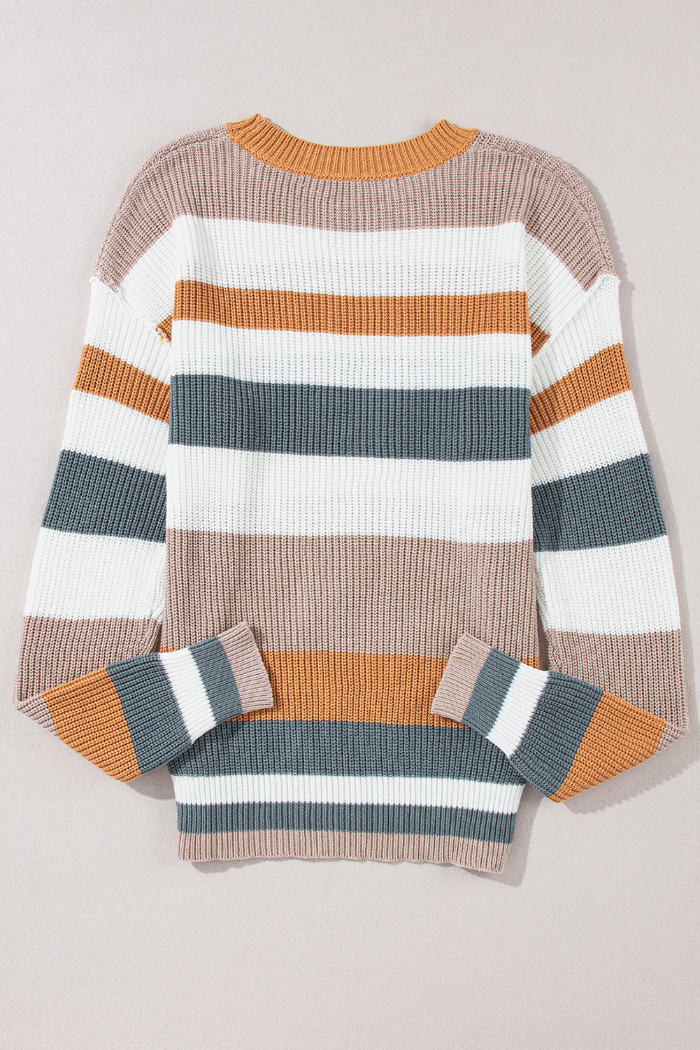 Colorblock Stripe Ribbed Round Neck Sweater