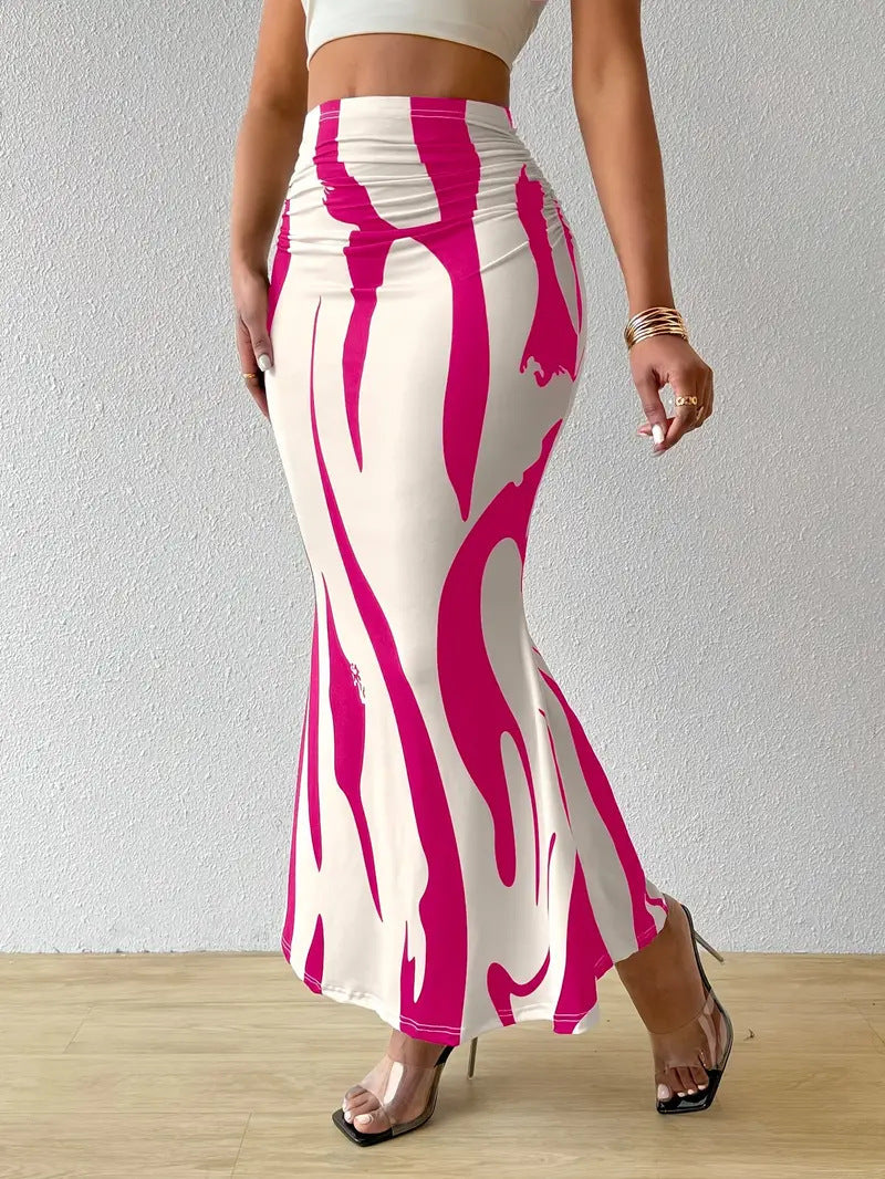 Women's High-Waisted Zebra Print Midi Skirt - Fitted Bodycon