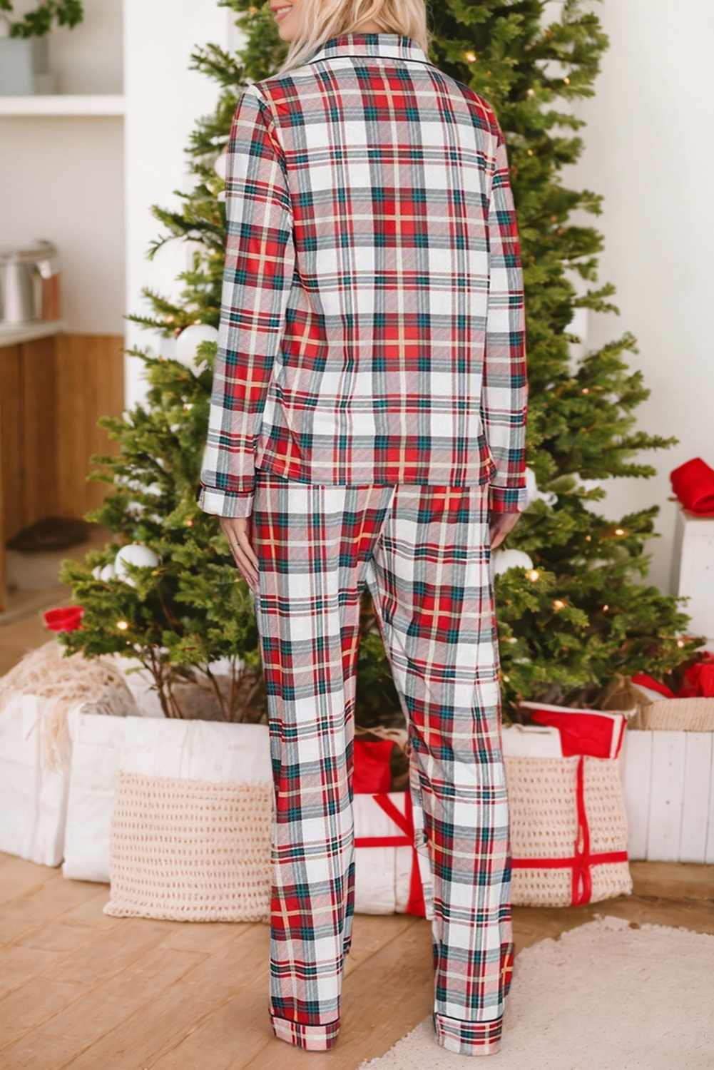 Red Plaid Christmas Pajamas Set Long Sleeve Two Piece