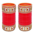 Designer red and gold bridal chuda set with white stone accents