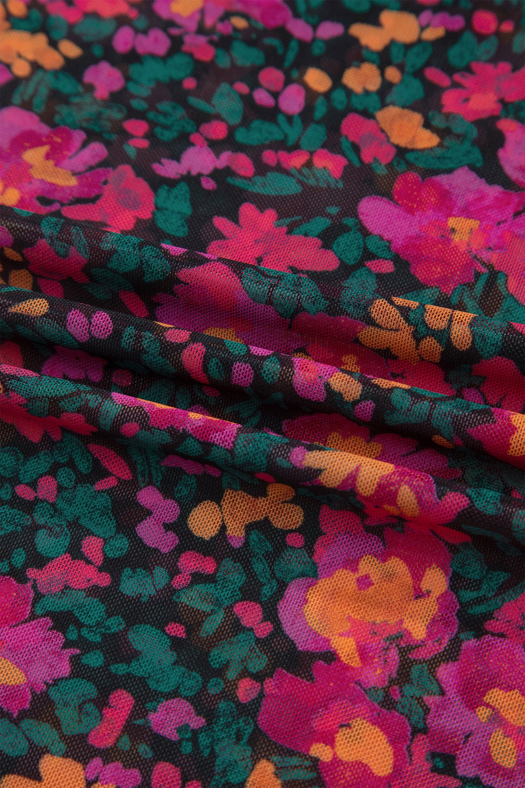 Floral Mesh Short Sleeve Top in Pink, Orange, Green, and Black