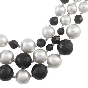 Three Strand Black Crystal and White Pearl Statement Necklace - Image 2