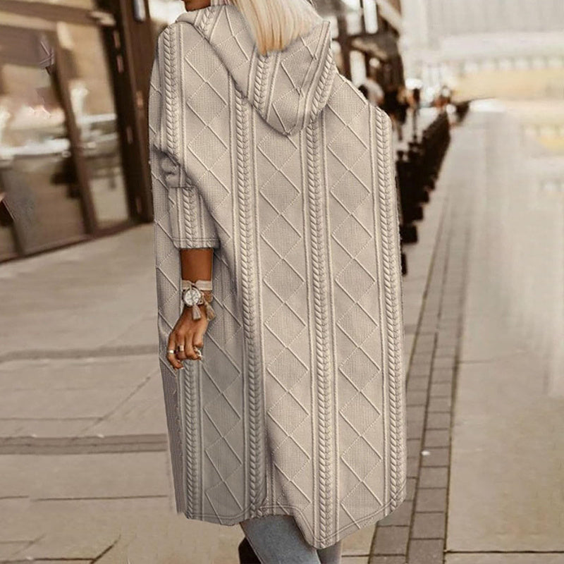 Women's Textured Hooded Longline Open Front Knit Cardigan Jacket - Image 3