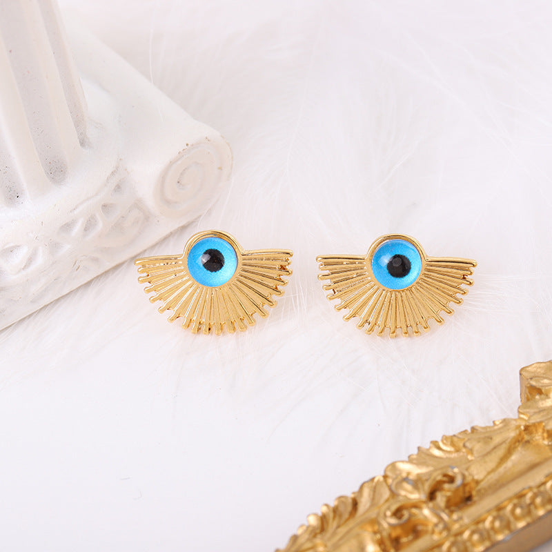 Evil Eye Fan Pendant Necklace Jewelry Set - Gold-Plated Bohemian
