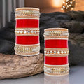 Tehzeeb Creations Bridal Bangle Set Red Designer White Kundan & Golden Stone Dulhan Chuda Fashion Punjabi Choora Wedding Chura For Women