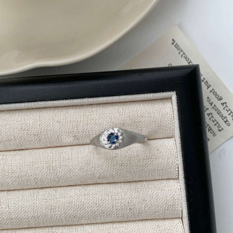 Brushed Round Stone Color Gem Open Ring For Women, Luxury Ins Style Niche Design, High-End Adjustable Index Finger Ring, Multi-color Options