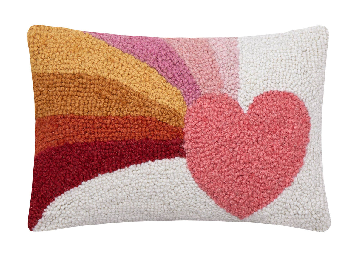 Wool Hooked Shooting Heart Throw Pillow 8x12 Colorful Decor - Image 2