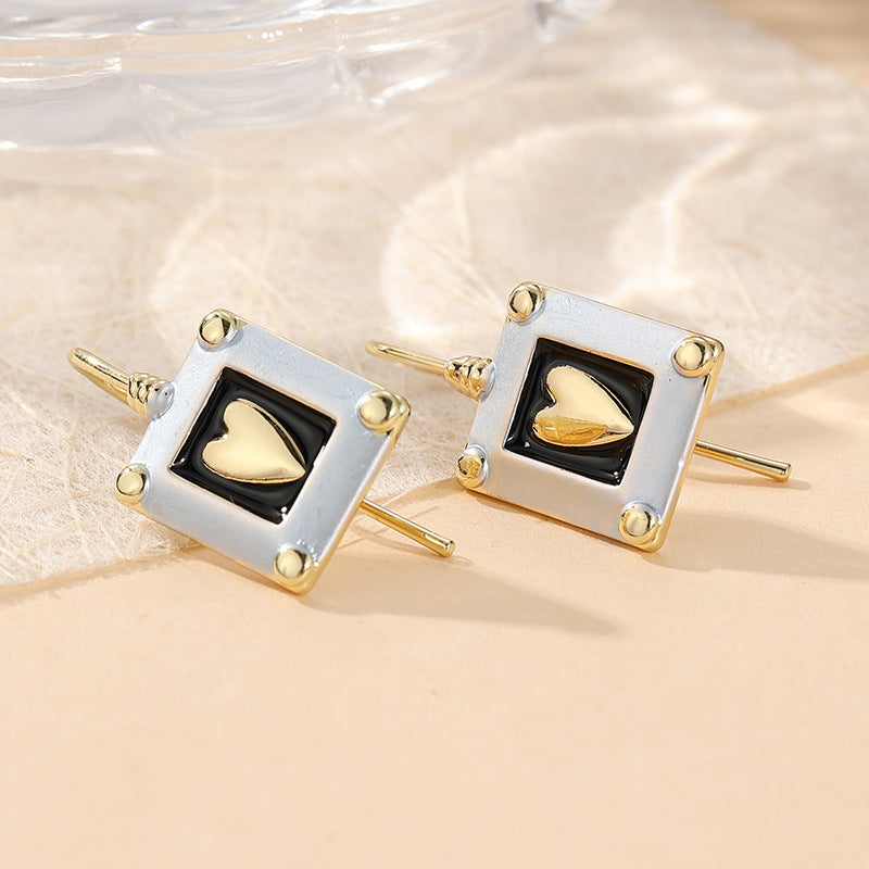 Vintage Black Heart Rectangle Drop Earrings Silver Gold Tone Brass Women Versatile Fashion Jewelry Elegant