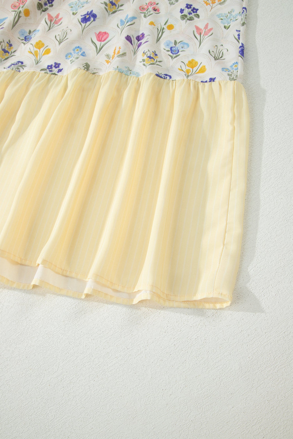 Floral Stripe Colorblock Square Neck Shirred Dress